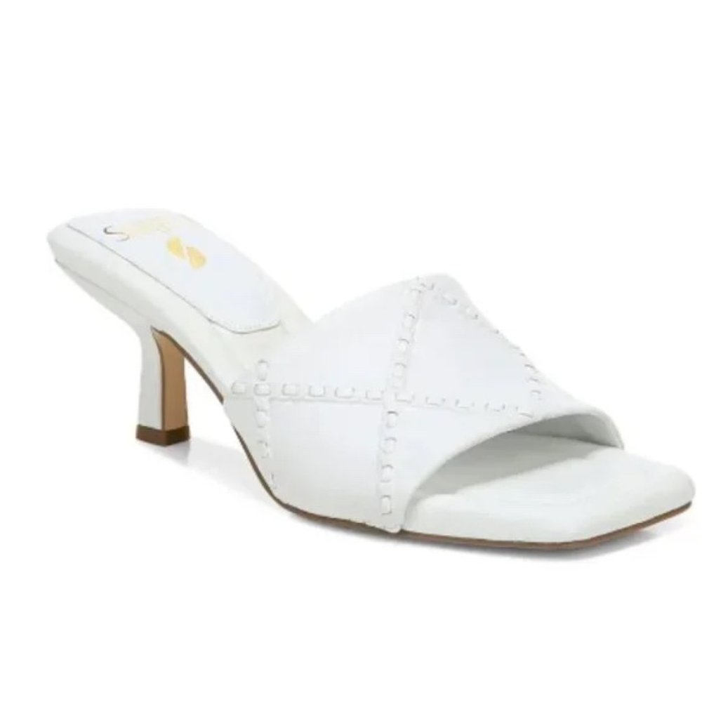 Sarto soft white leather kitten heel mule
